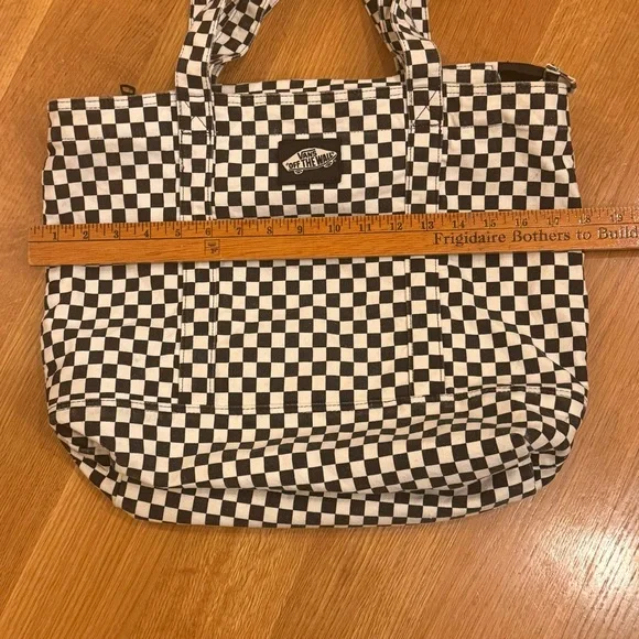 Vans Off The Wall Checkered Zip Tote Bag - Black and White Double Handles Skater - Picture 4 of 11